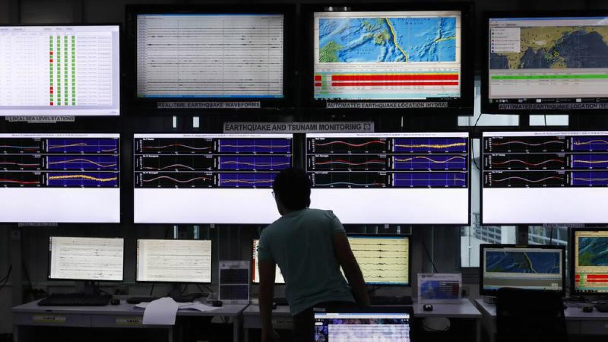 Screens monitoring earthquakes and tsunamis in Asia (file photo).
