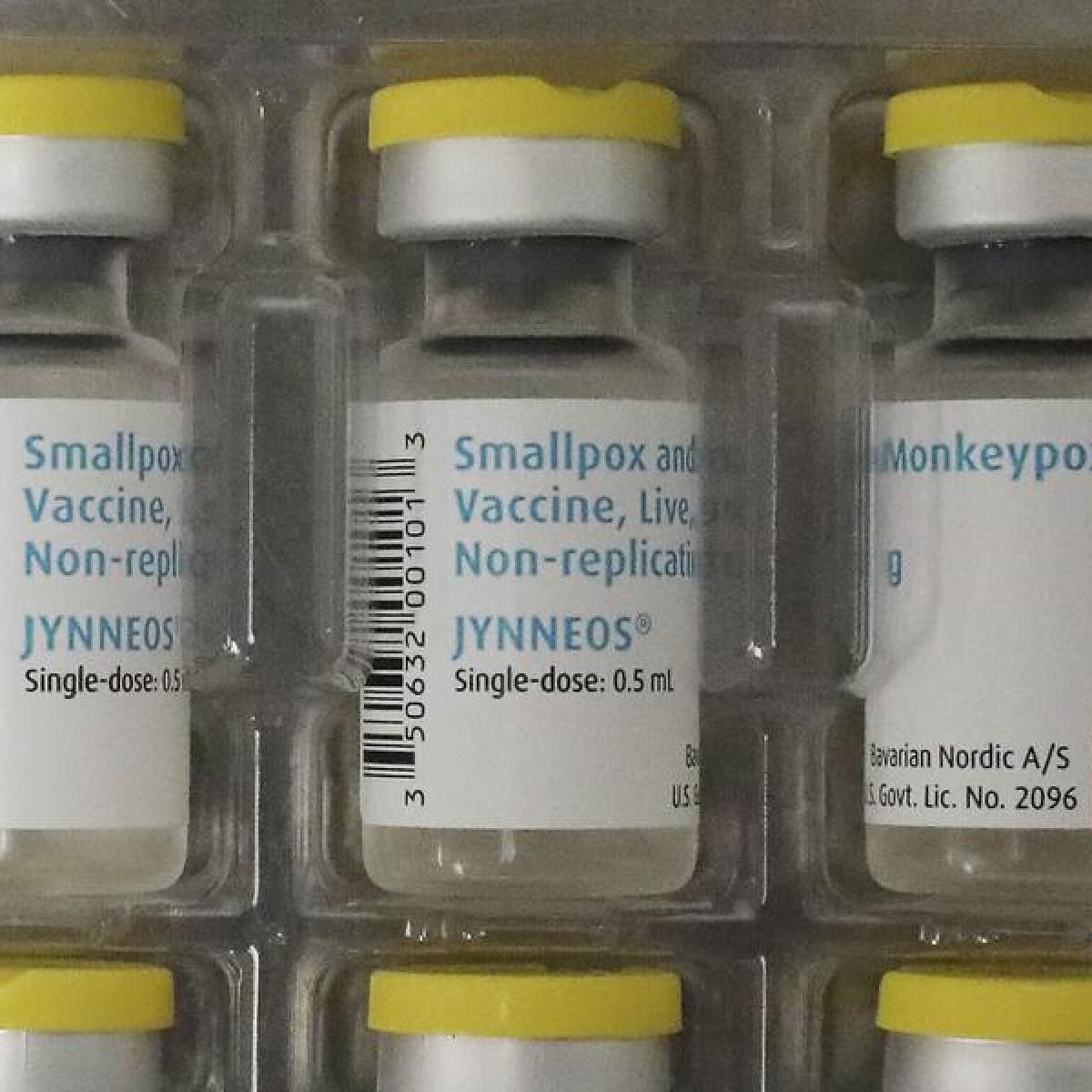 Vials of single doses of the Jynneos vaccine