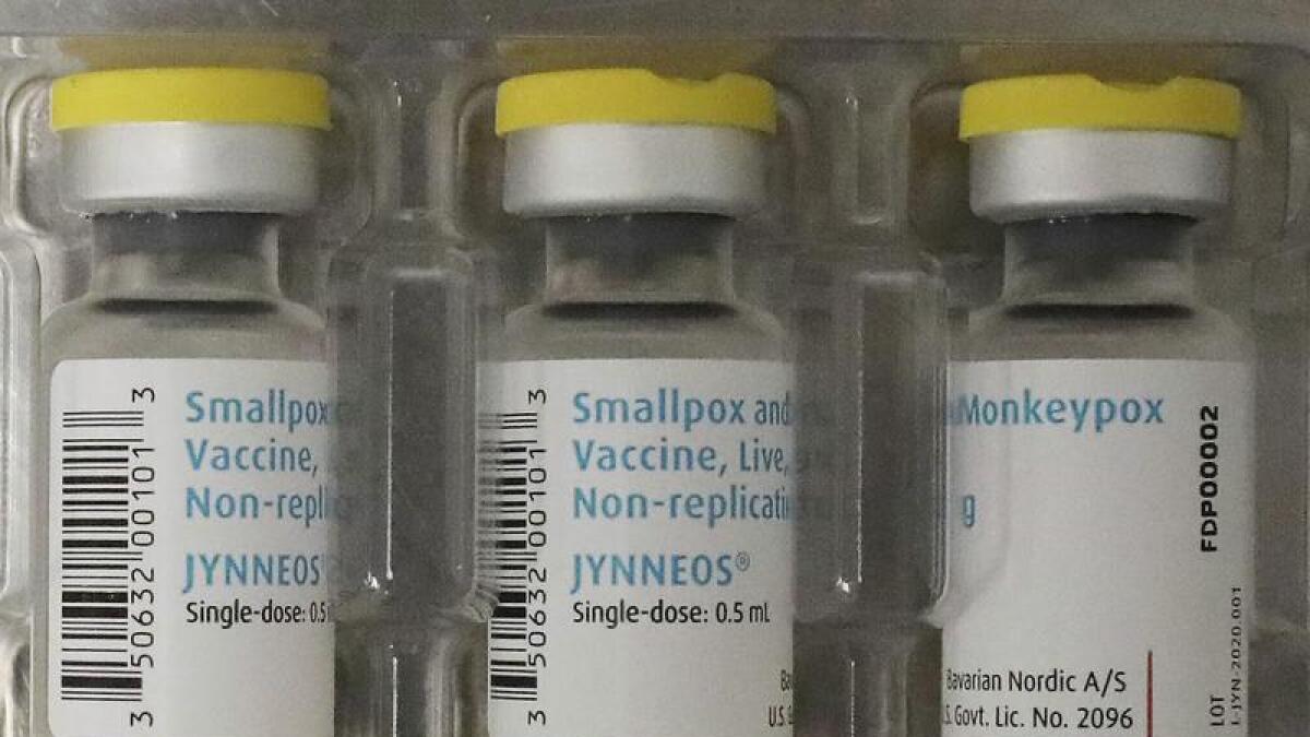 Vials of single doses of the Jynneos vaccine