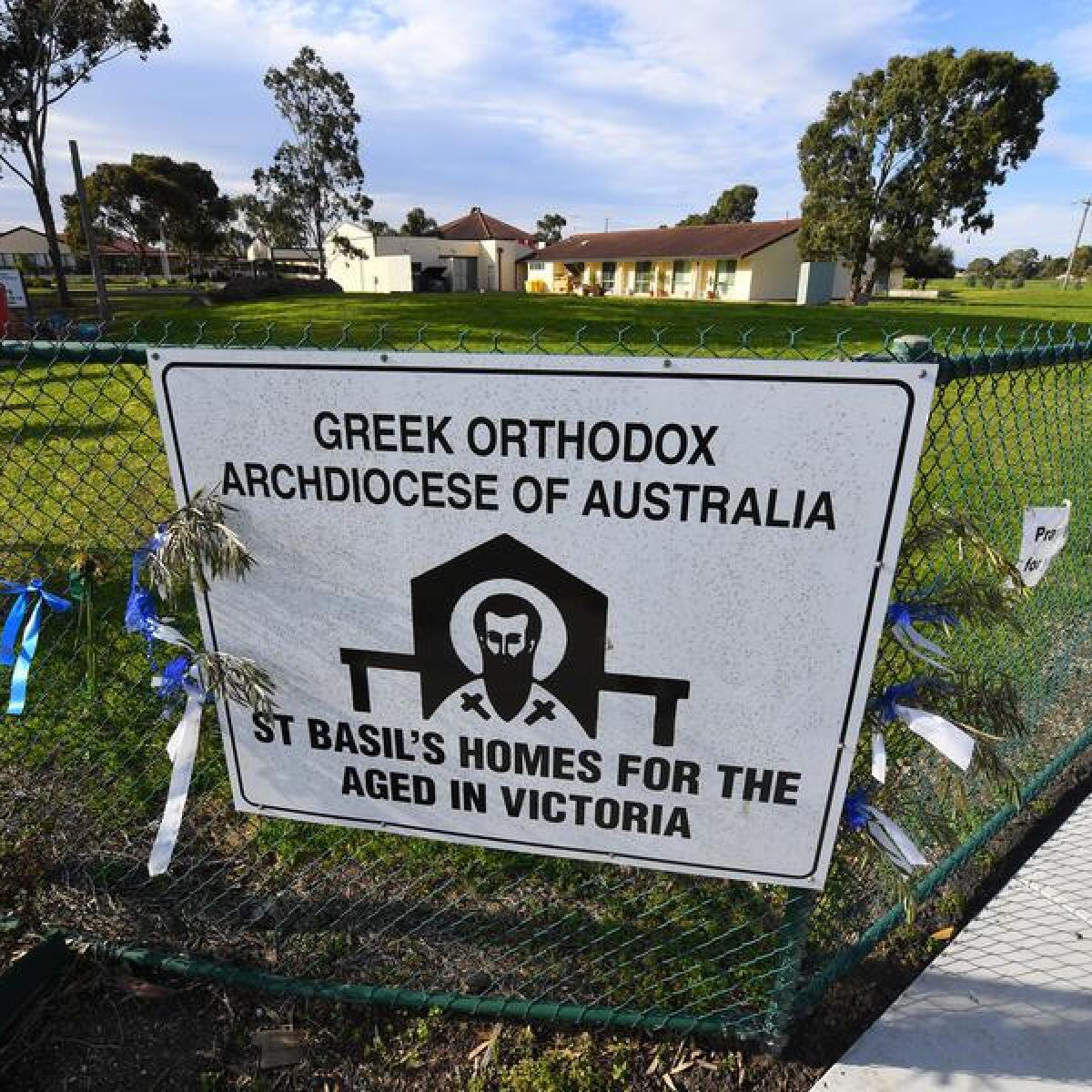 A sign for St Basil's Homes for the Aged in Melbourne.