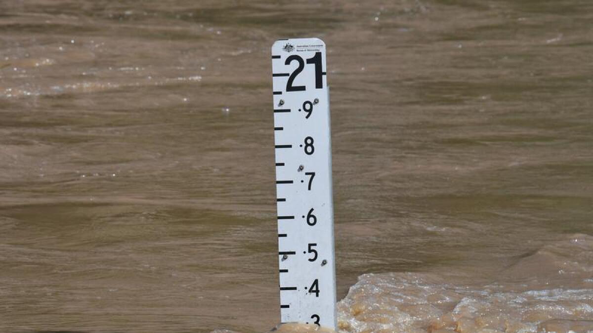 A flood water level marker in the Mary River  in Queensland.