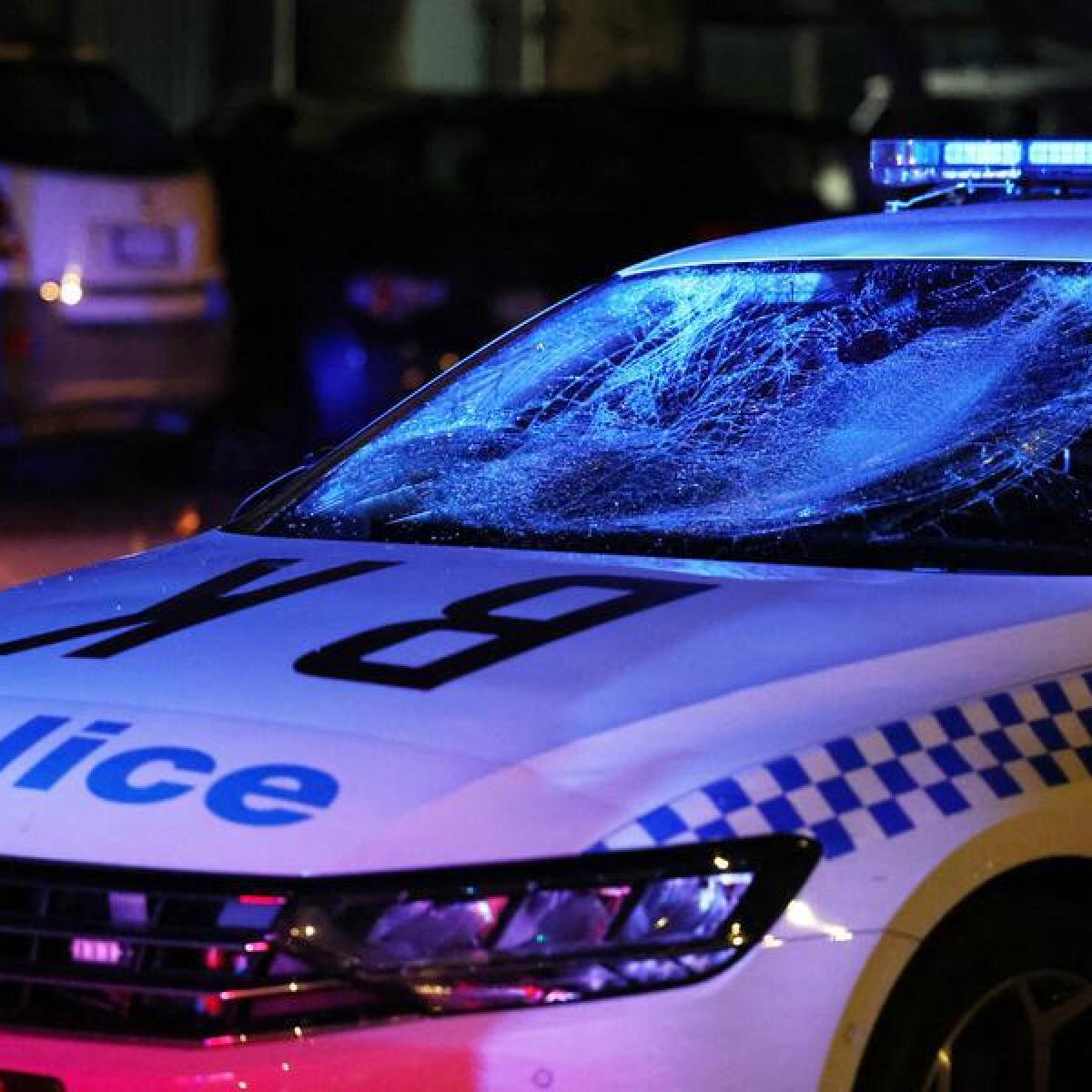 Police vehicle with a smashed windscreen