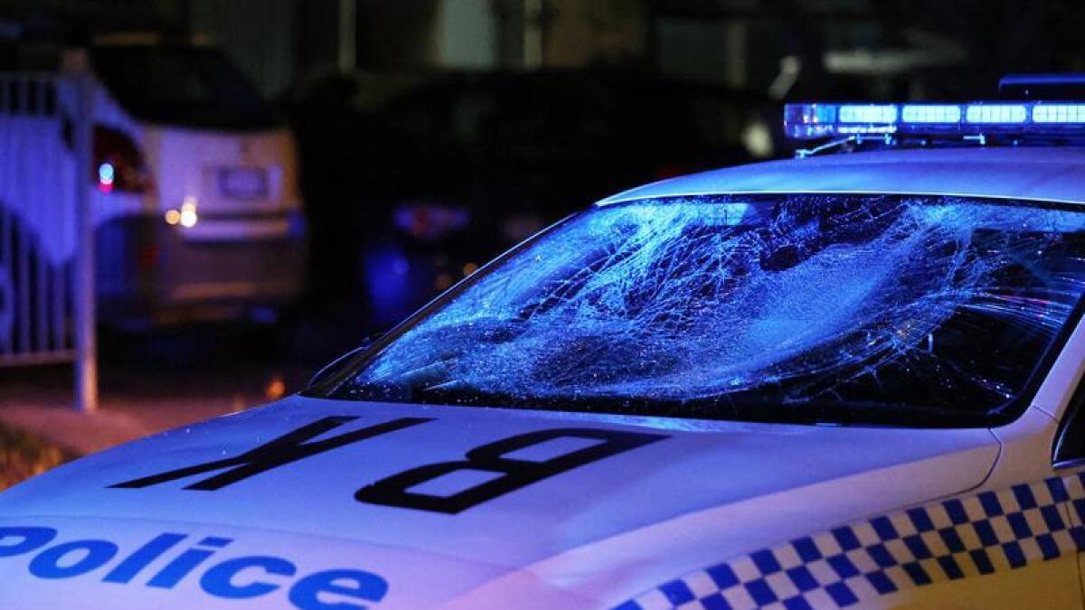 Police vehicle with a smashed windscreen