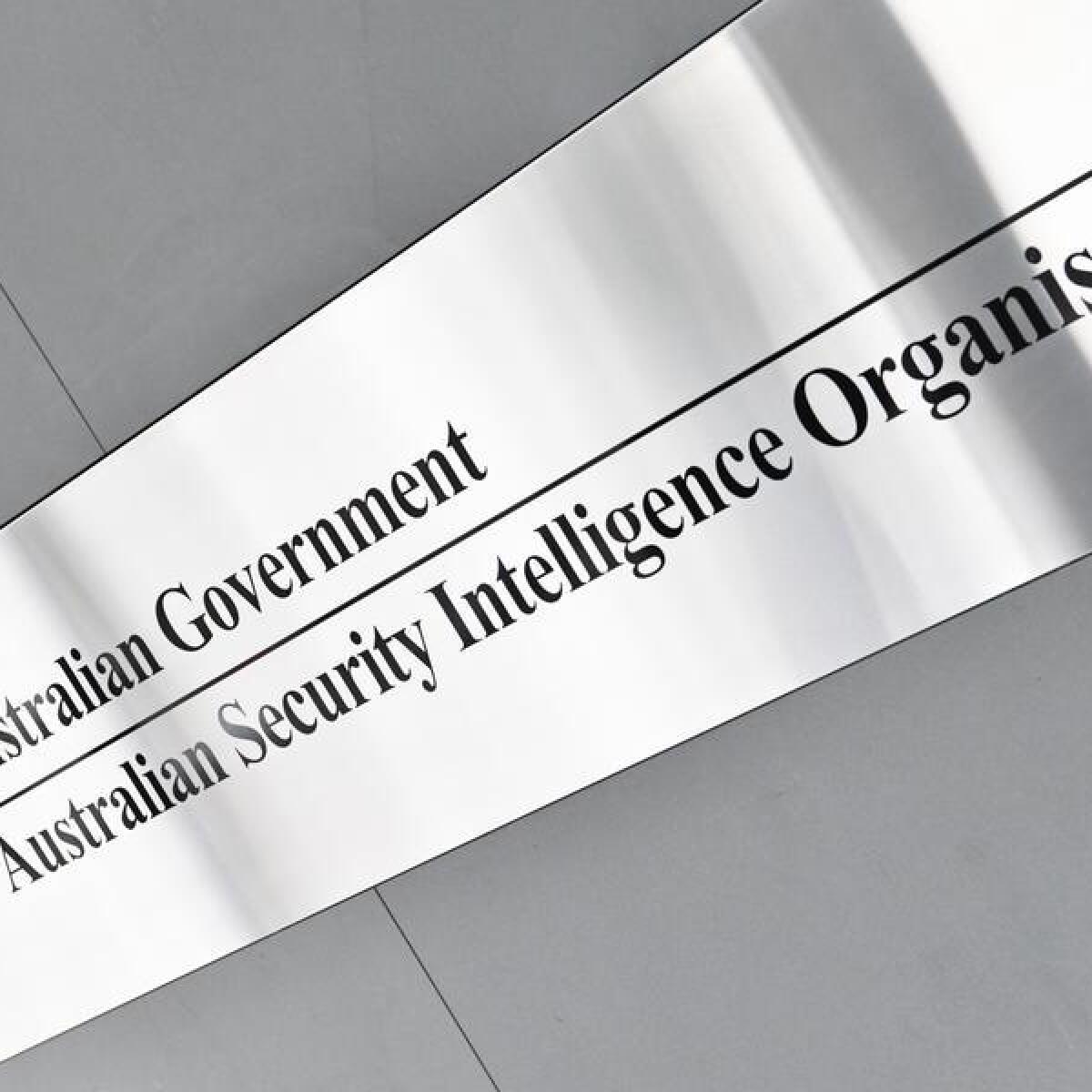 An ASIO sign at its HQ in Canberra.