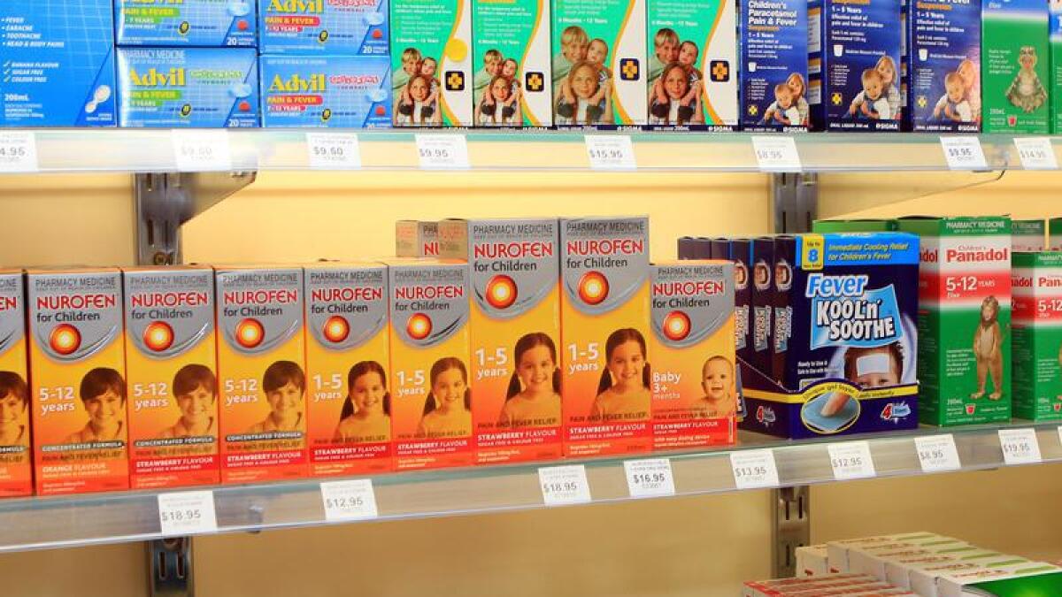Shelves at a pharmacy
