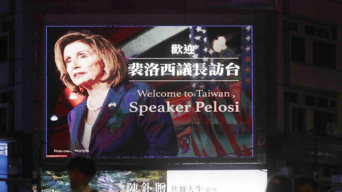 Billboard welcoming US House Speaker Nancy Pelosi, in Taipei, Taiwan