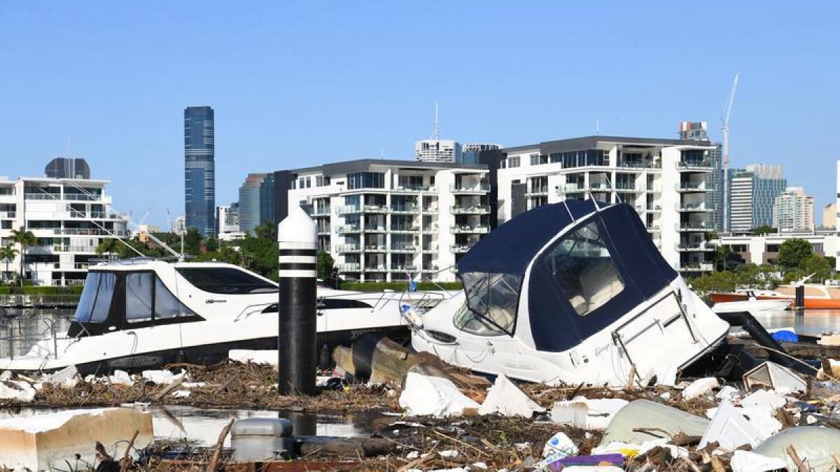 Boats and other debris following the floods in Brisbane.