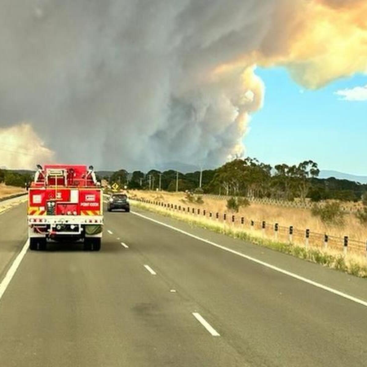 Firefighters near a fire in Eastern Maar Country, Victoria