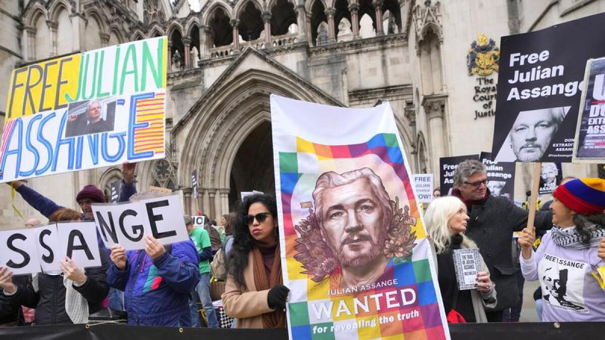 Julian Assange supporters outside the High Court in London