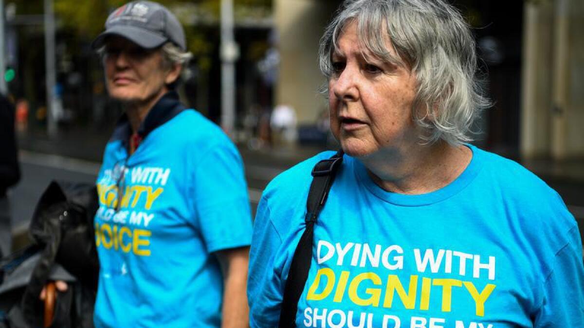 Voluntary assisted dying advocates outside NSW Parliament House.