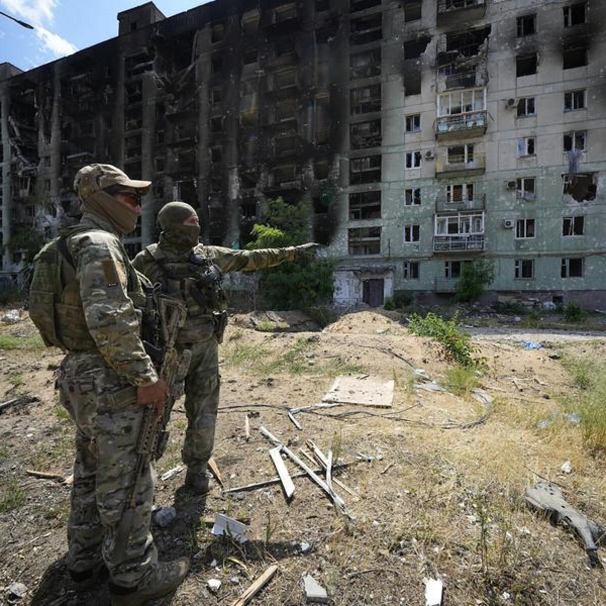 A file photo of Russian soldiers in Severodonetsk
