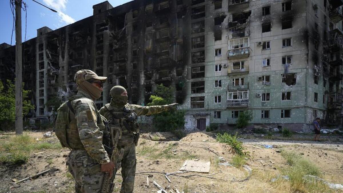 A file photo of Russian soldiers in Severodonetsk