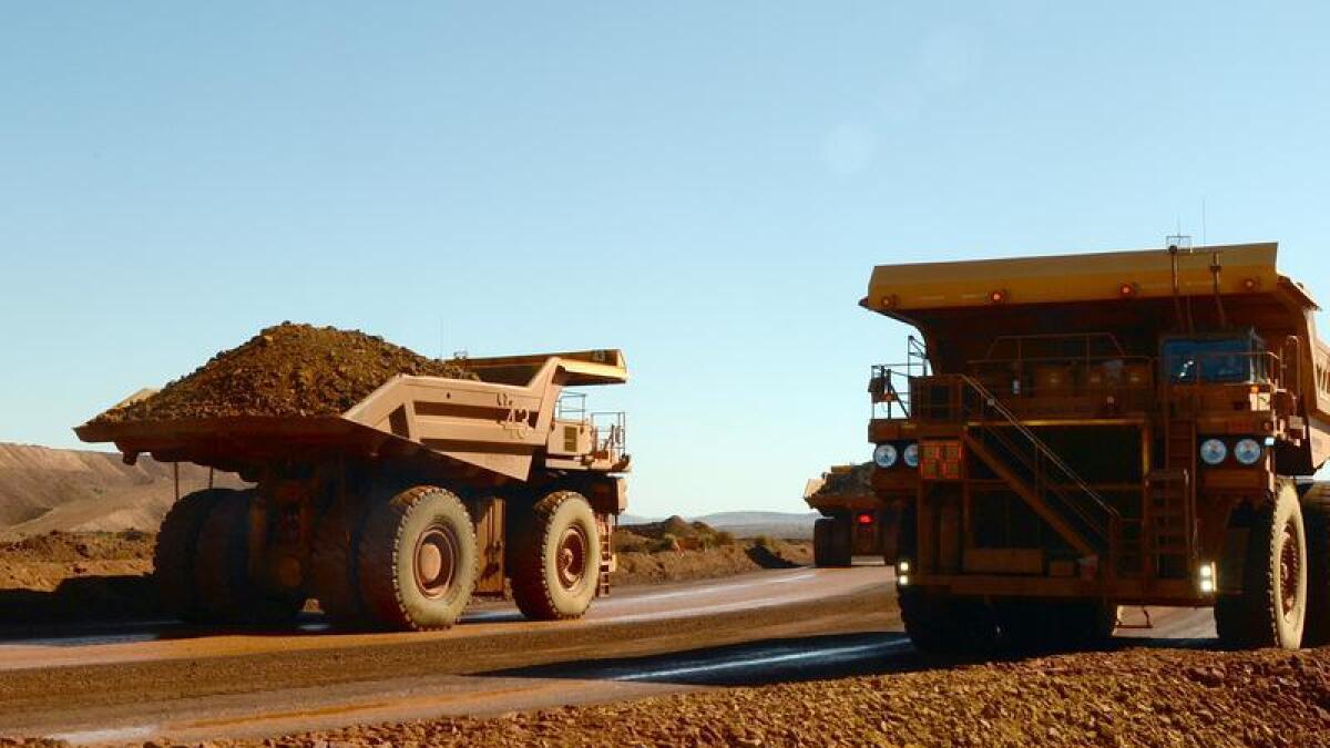 Trucks at the Rio Tinto West Angelas iron ore mine in the Pilbara
