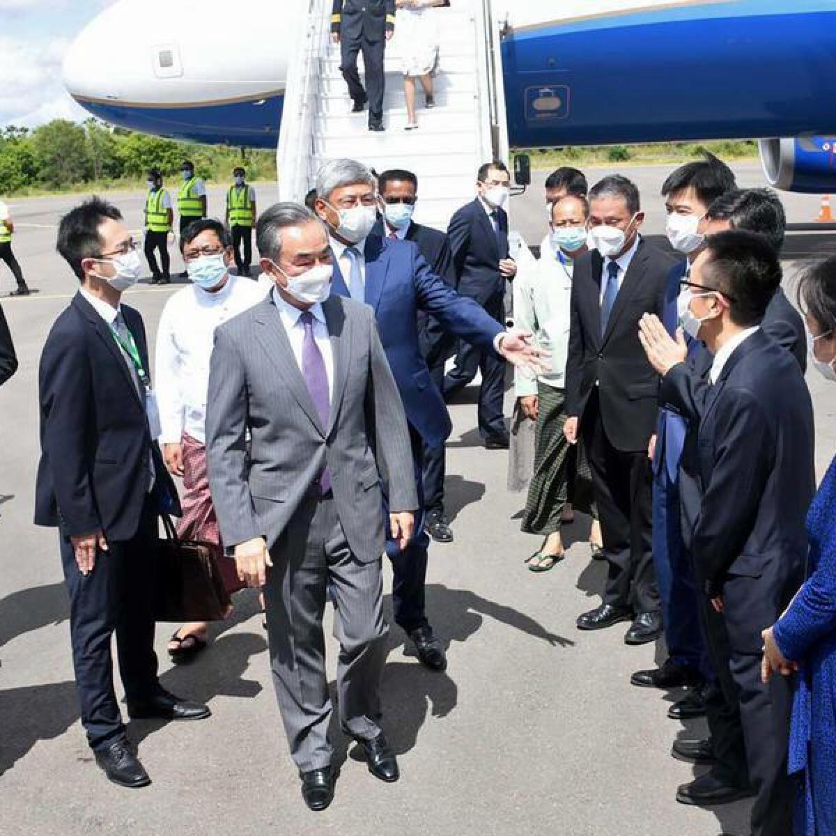 Chinaâ€™s top diplomat Wang Yi arrives in Myanmar.