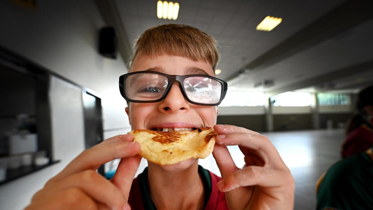  Year 6 student Mitchell O’Shea filling up on pancakes on Shrove Tuesday.