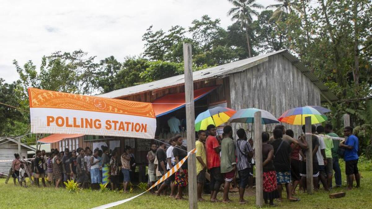 People queue to vote in the Solomon Islands