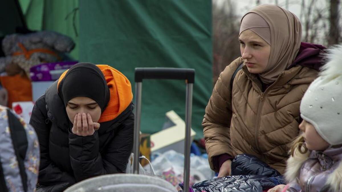 Ukrainian civilians on the border of Slovakia
