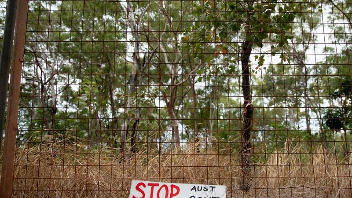 A protest sign at Lee Point on the outskirts of Darwin